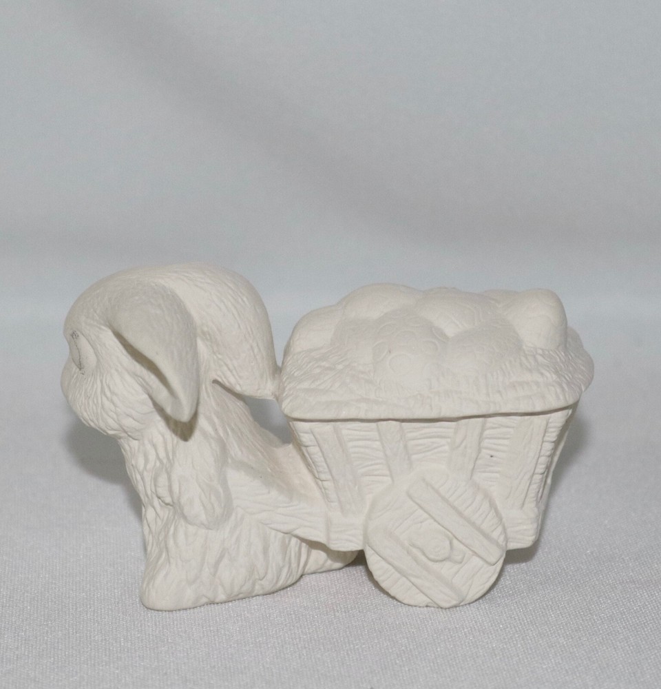 Ceramic Trinket Box With Lid ~ Easter Bunny Wagon ~ Ready To Paint