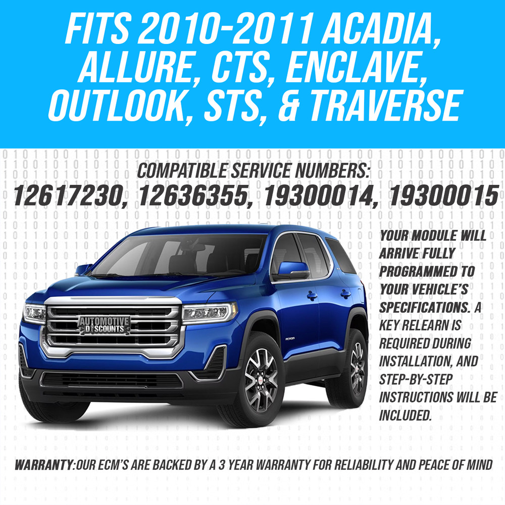 2011 Chevy Traverse Engine Computer ECU ECM PCM PROGRAMMED 12636355