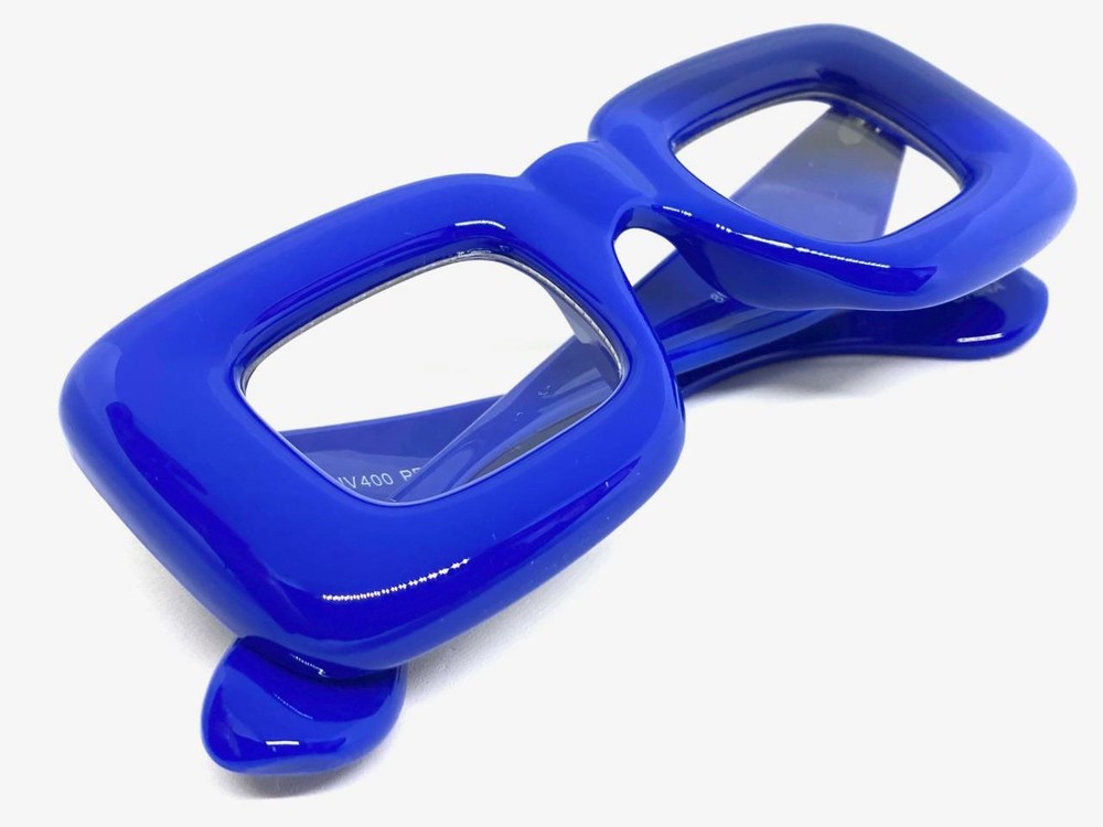 Oversized Exaggerated Retro Clear Lens EYE GLASSES Large Super Thick Blue Frame