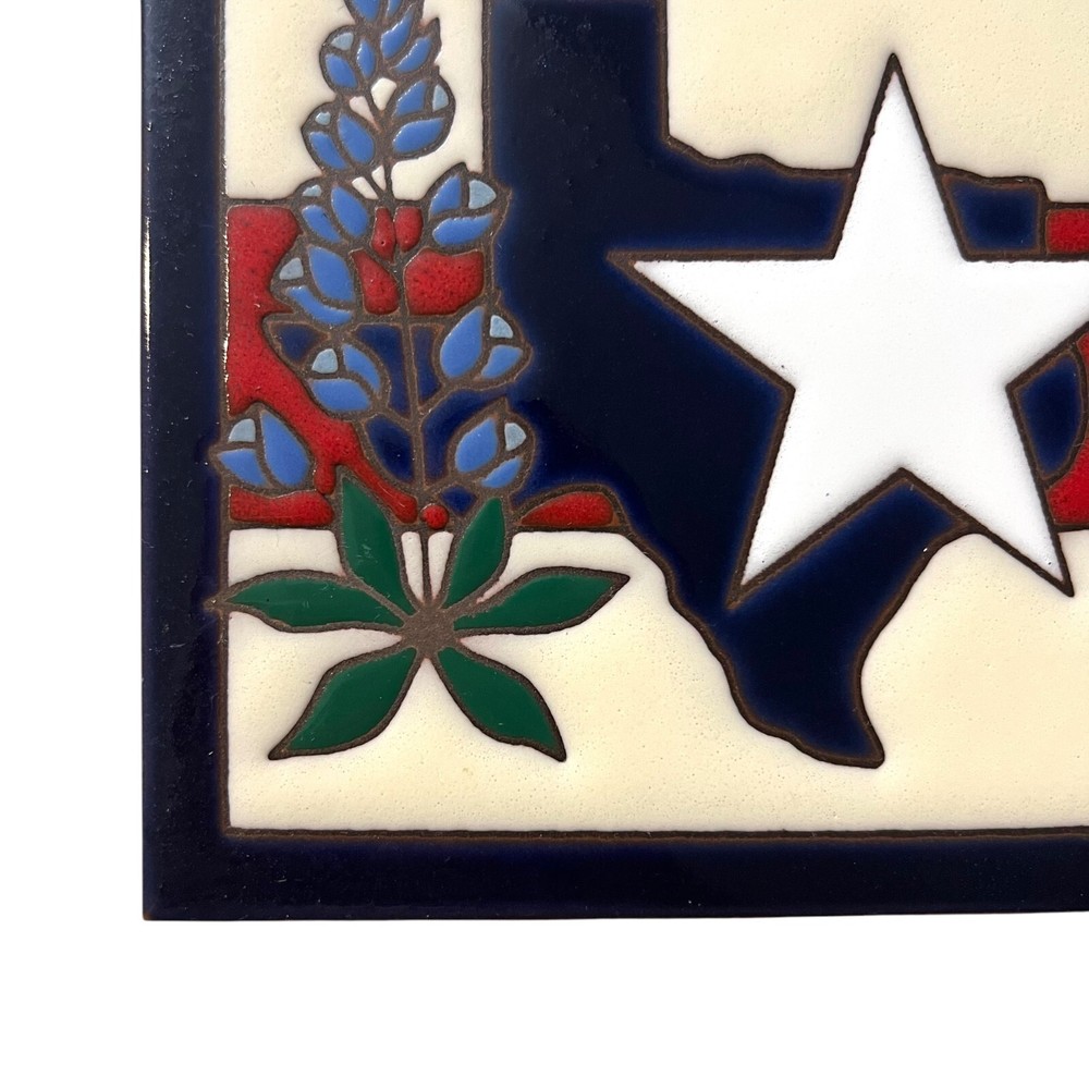 MasterworksTexas Star Bluebonnet Ceramic Tile Trivet Handcrafted Decorative 6x6