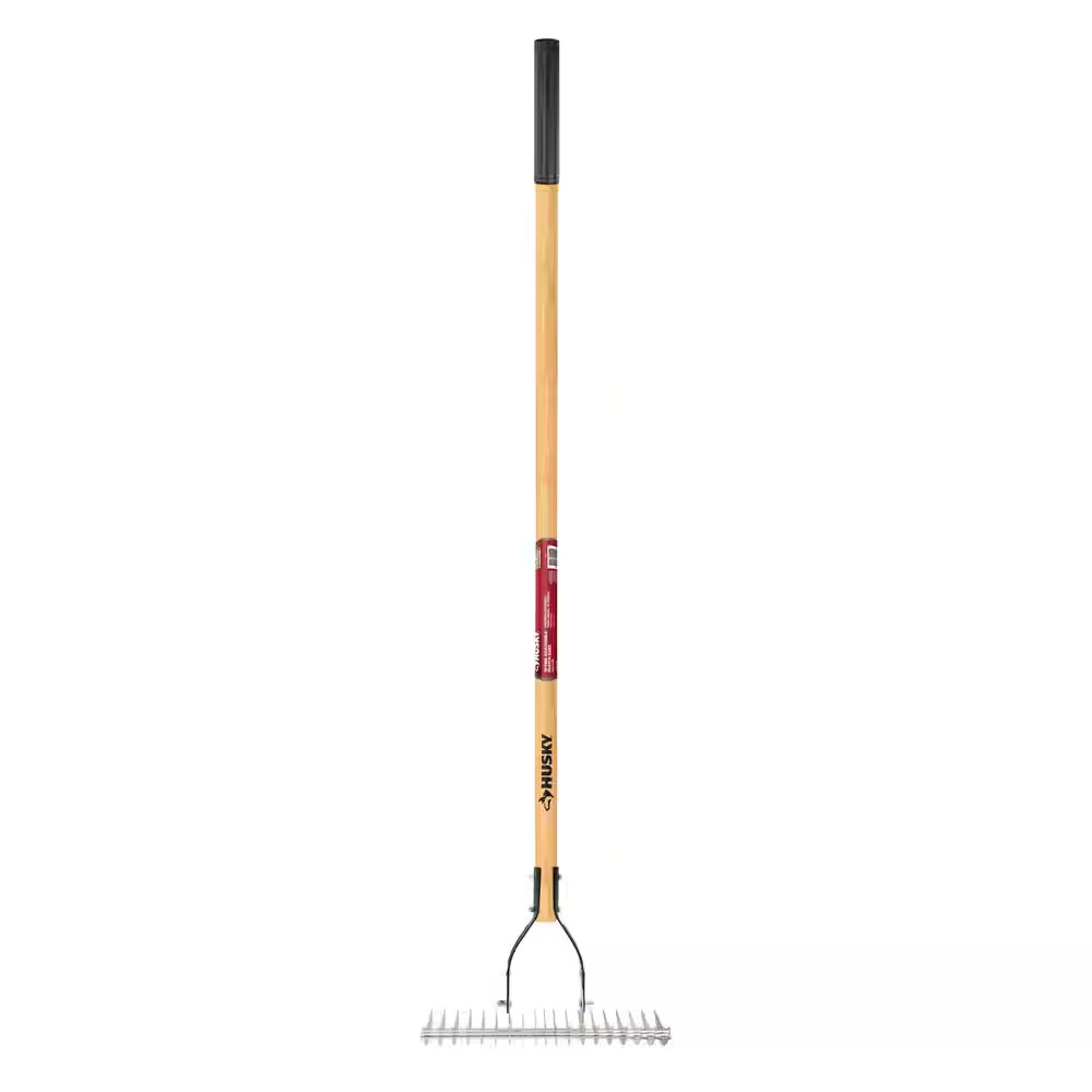 54 In. Long Wood Handle 19-Tine Adjustable Thatch Rake