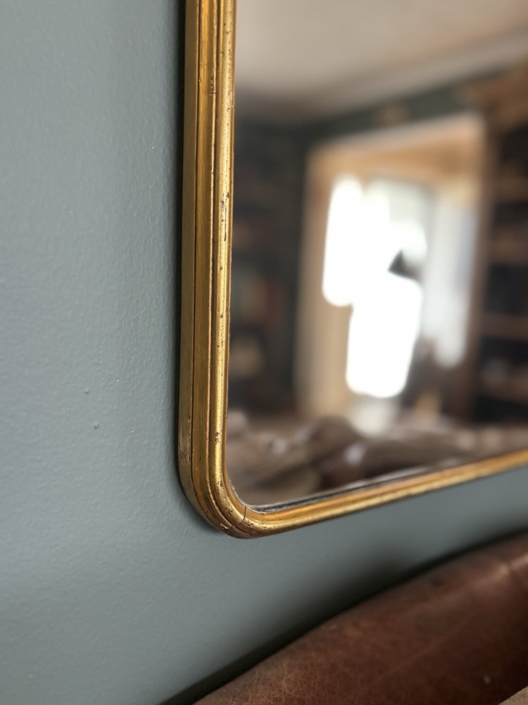 Antique Gilded Renaissance Baroque Arabesque Shaped Mirror with Etching