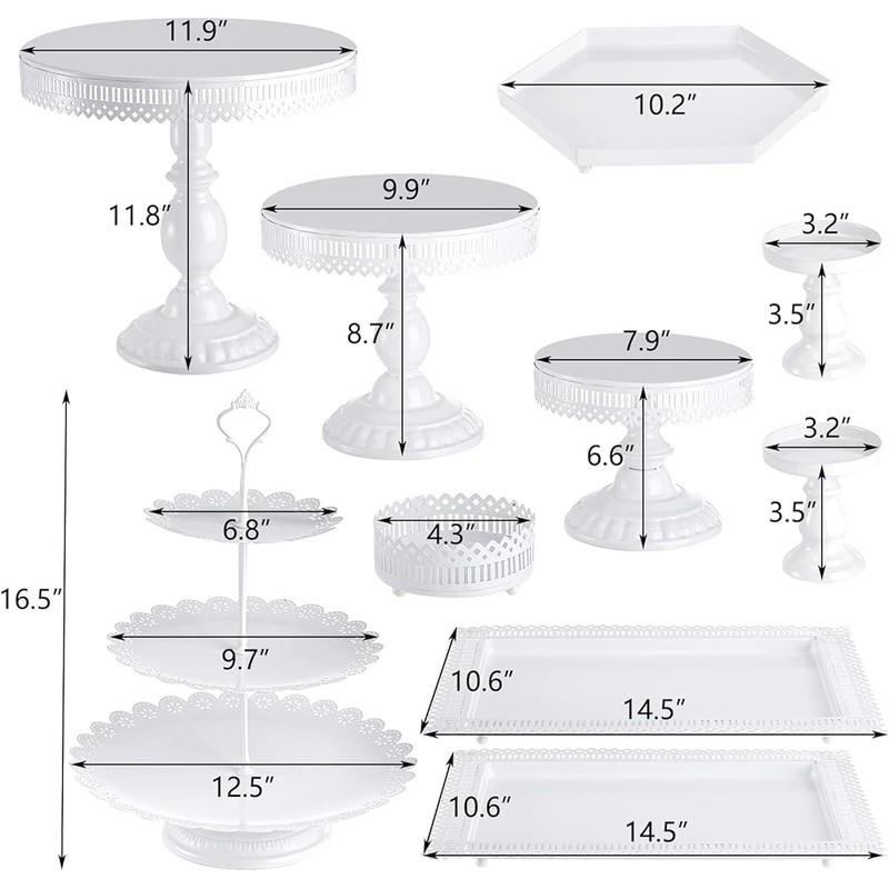 10 Piece Metal Cake Stand Set 3 Tier Cupcake Holder Rectangular Hexagon Display