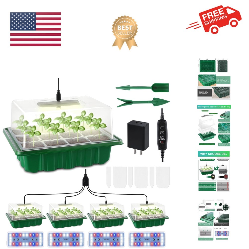 Seed Starter Tray Medium Size 4 Packs, Seed Starter Kit with Upgraded 24 Full...