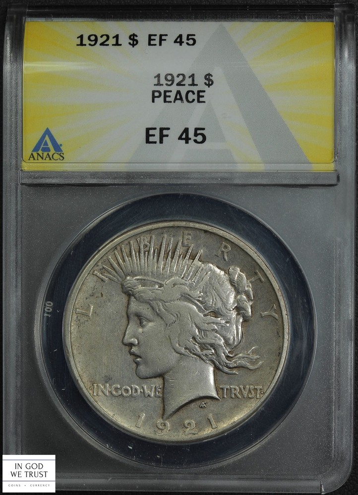 1921 High Relief Peace Silver Dollar $1 ANACS XF 45