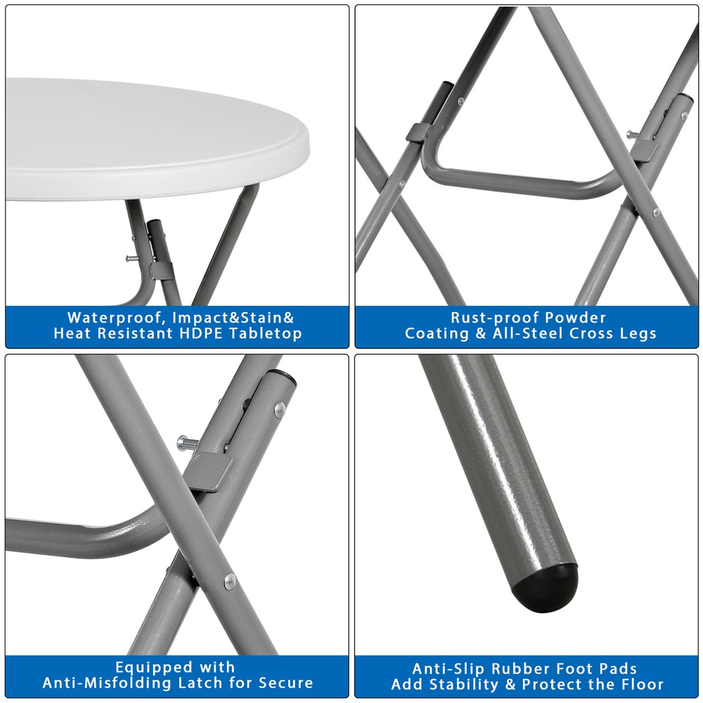Folding Round Table 32 Inch Dining Card Utility Plastic Table for Camping White