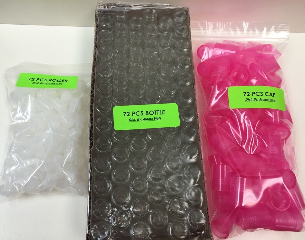 72 Bottles PLAIN 1/3 oz 10ml Clear Glass Roll on With Cap & Roller
