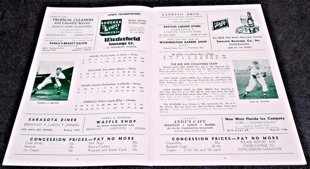 1958 BOSTON RED SOX PROGRAM SCORECARD / PROGRAM SPRING TRAINING MLB BASEBALL!