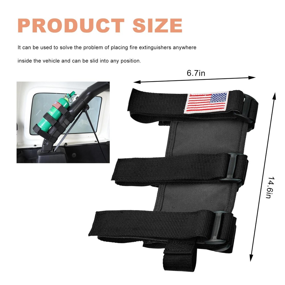 VCYOPN Fire Extinguisher Holder, Adjustable Roll Bar Strap Black