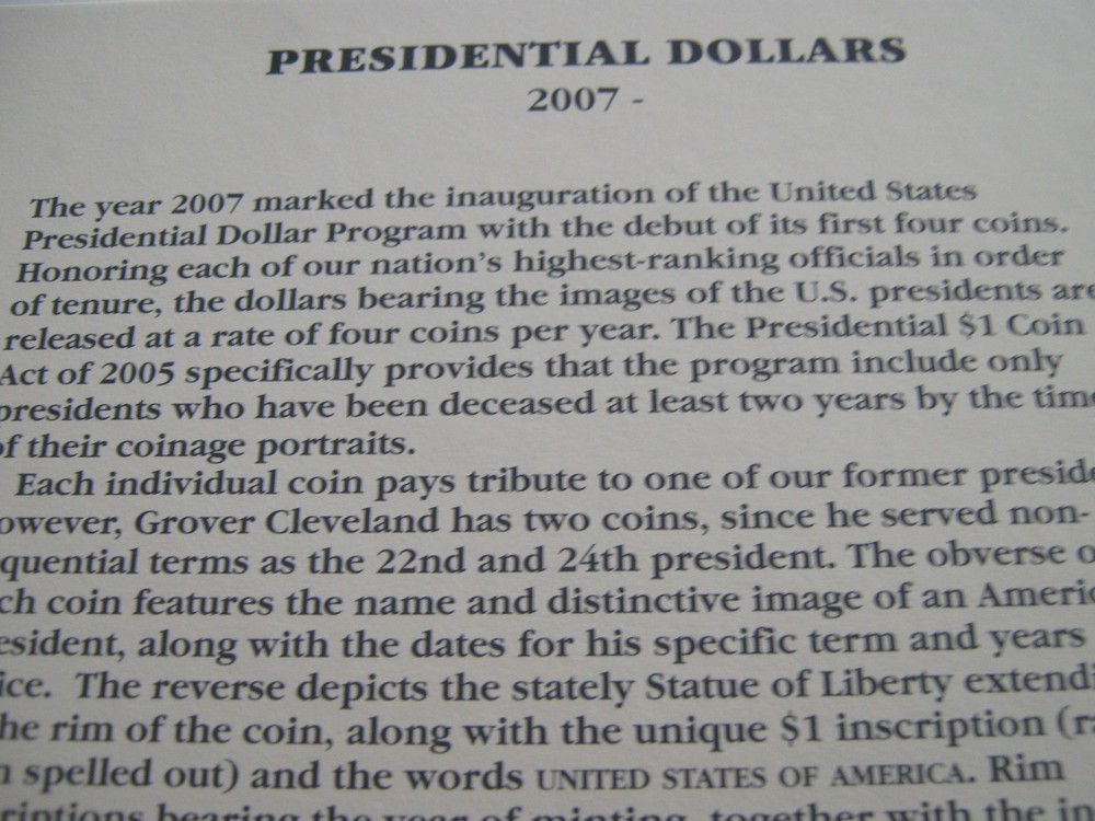 Presidential Dollars , 2007-2012 , 24 Uncirculated Dollars , Folder