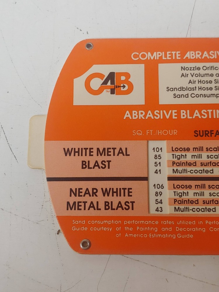 Complete Abrasive Blasting System Abrasive Blasting Performance Guide Slide Rule