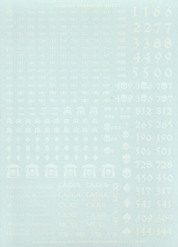 Warhammer 40K Transfer Sheets / Decals ~ YOU CHOOSE ~ Games Workshop