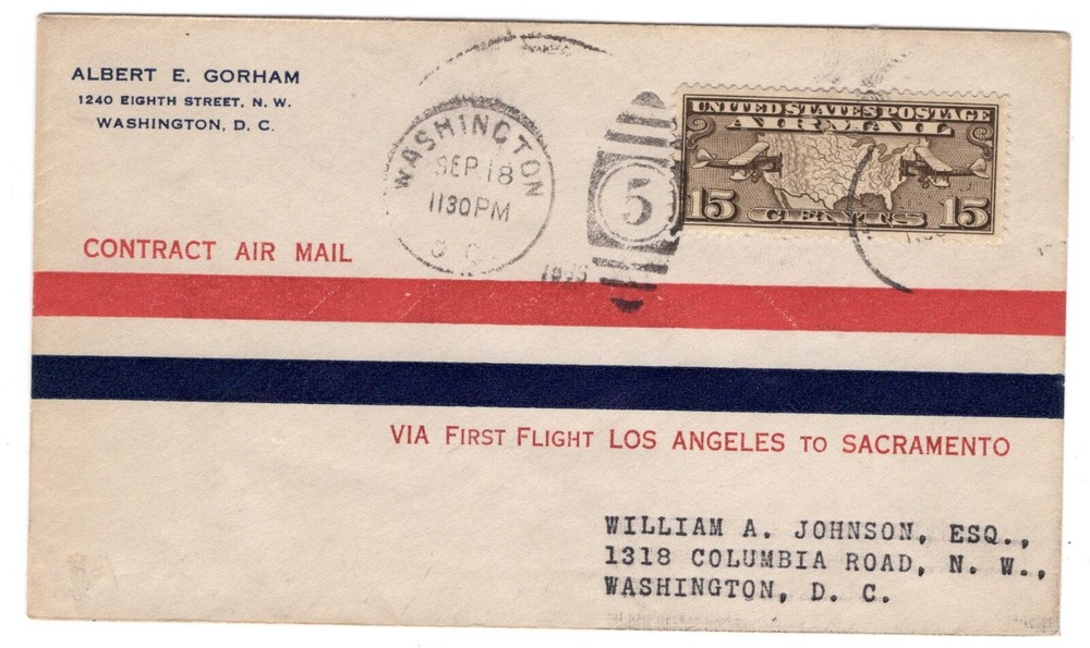 C8 Map 15c First Day Cover 1926 - Washington DC Albert Gorham