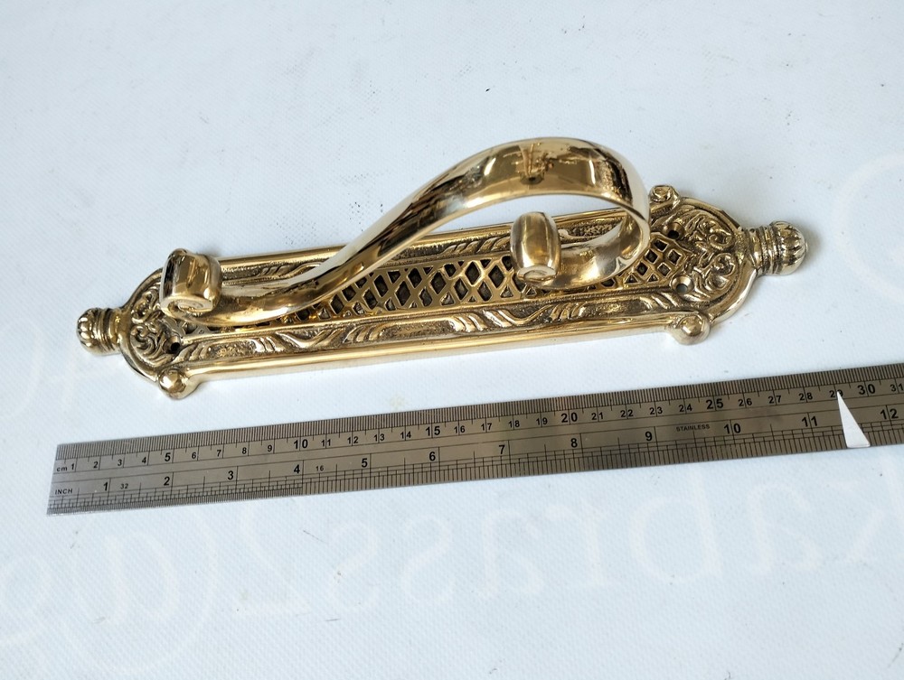 2 cast victorian large DOOR handle pull very heavy solid brass GRAB 11.1/2" inch