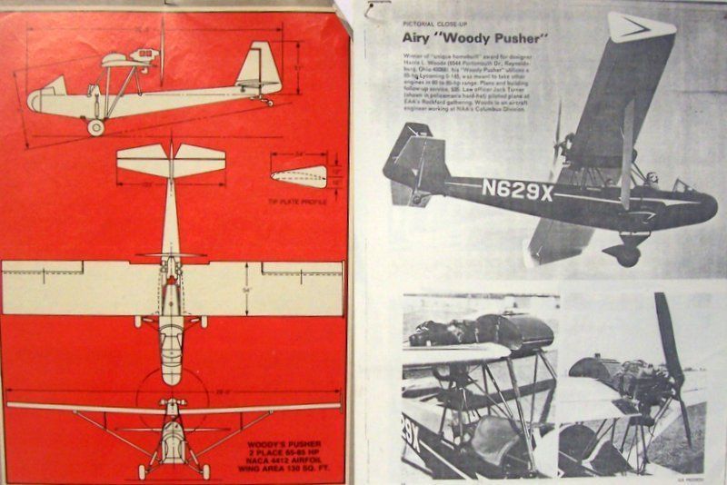 WOODY PUSHER PLAN + CONSTRUCTION ARTICLE for 47" RC Model Builder Model Airplane