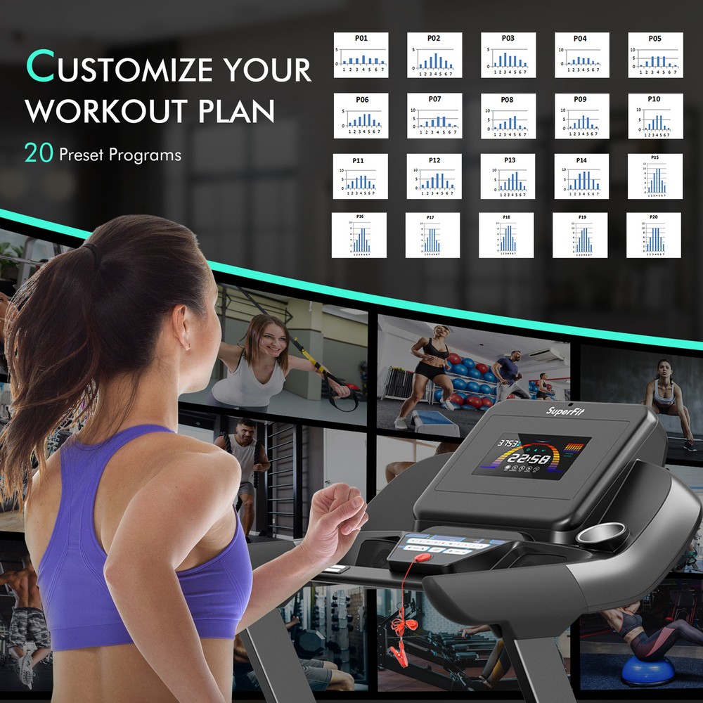 4.75HP Folding Treadmill Gym Exercise Machine w/ Auto Incline LED Screen Black