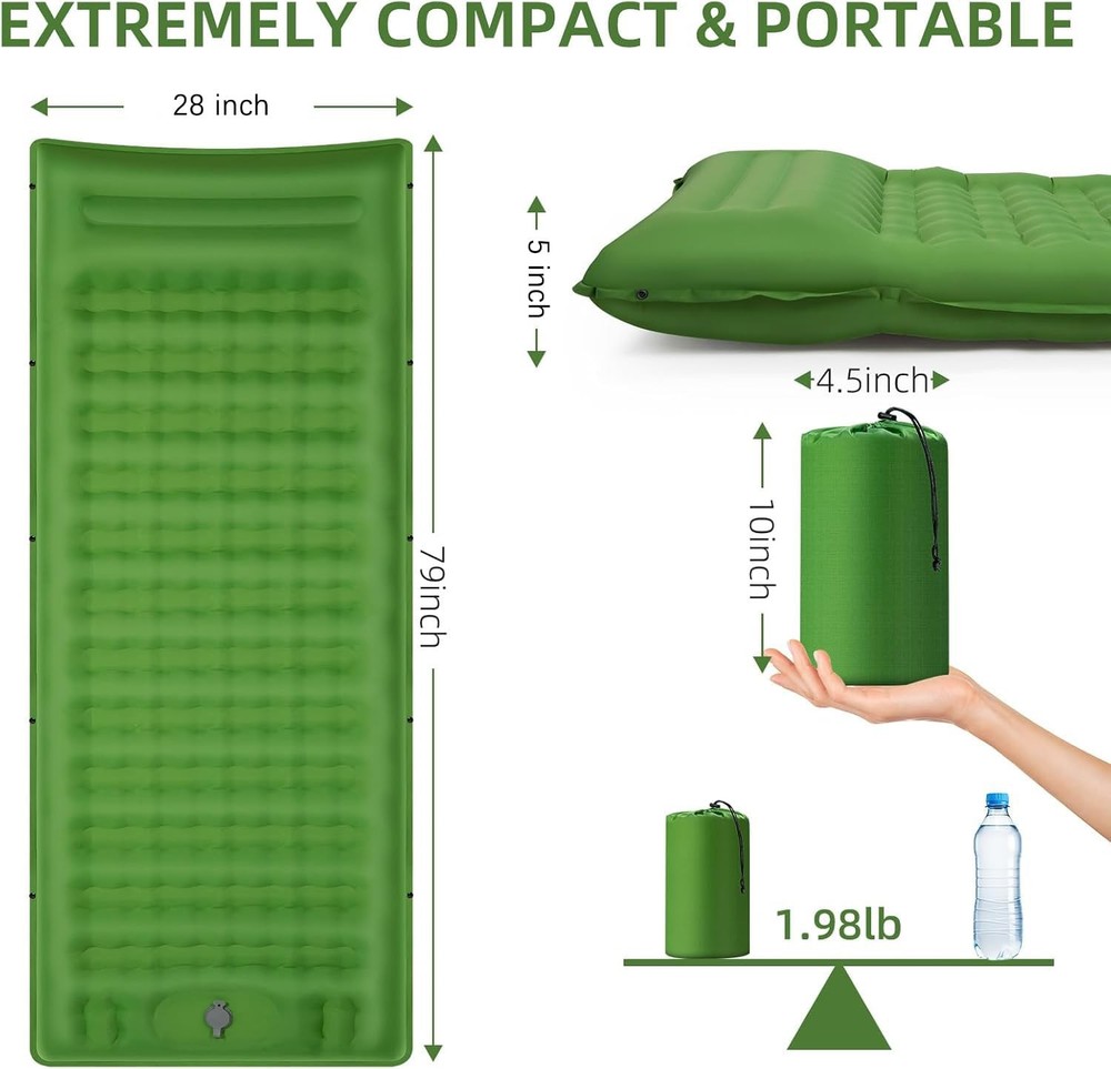 Camping Sleeping Pad, Extra Thick 5 Inch Camping Mat with Pillow Built-in Foo...