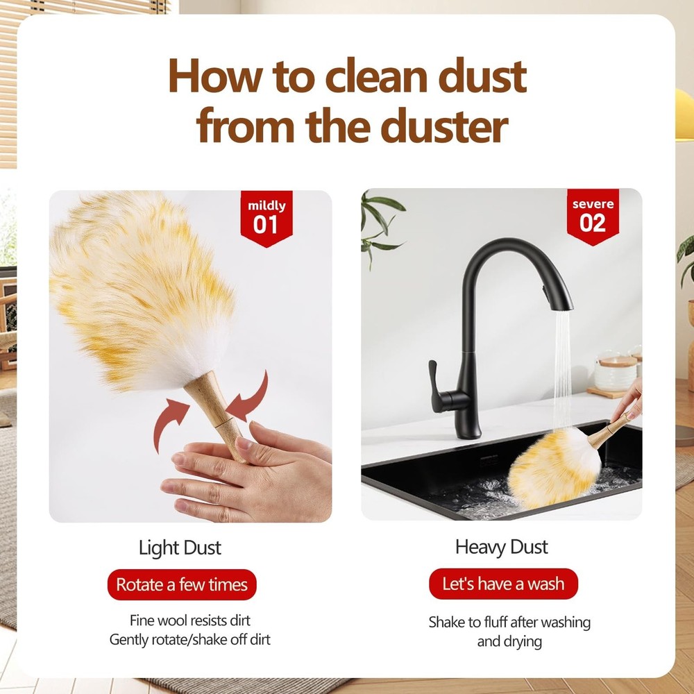 Lambswool Duster for Cleaning with Solid Wooden Handle Leather Hang Strap 14....