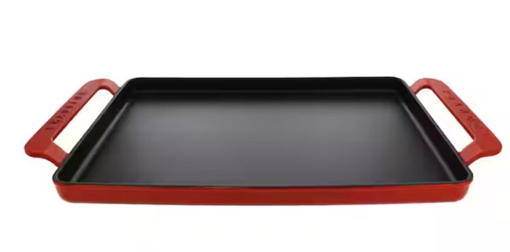 Cast iron griddle rectangularChasseur 16.5" x 9.75" in Beautiful Red Heavy Duty