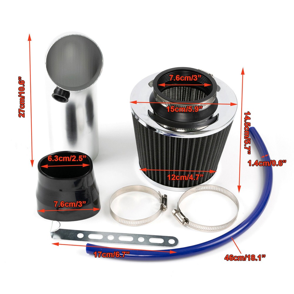 3" Cold Air Intake Filter Induction Kit Aluminum Pipe Power Flow Hose System