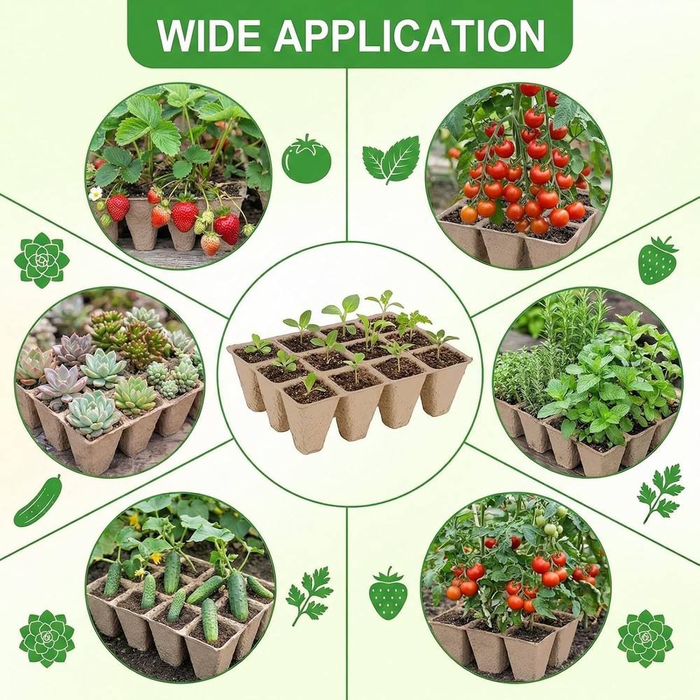 144 Cells Seed Starter Tray, 12 Pack Biodegradable Peat Pots, Plant Starter K...