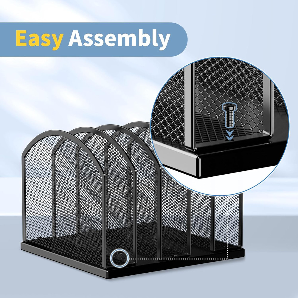 5-Section Vertical Desktop Organizer, 5-Section Mesh File Folder Stand Sorter fo