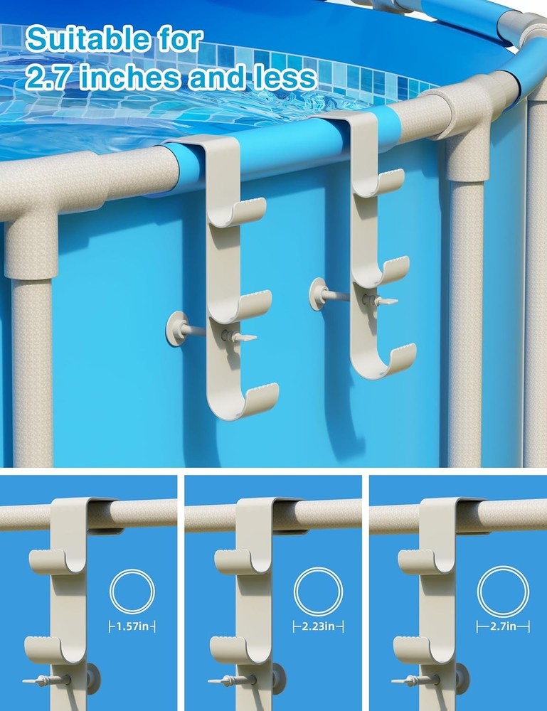 Adjustable Pool Hook for Poles - 3-Hook Pool Accessories Organizer