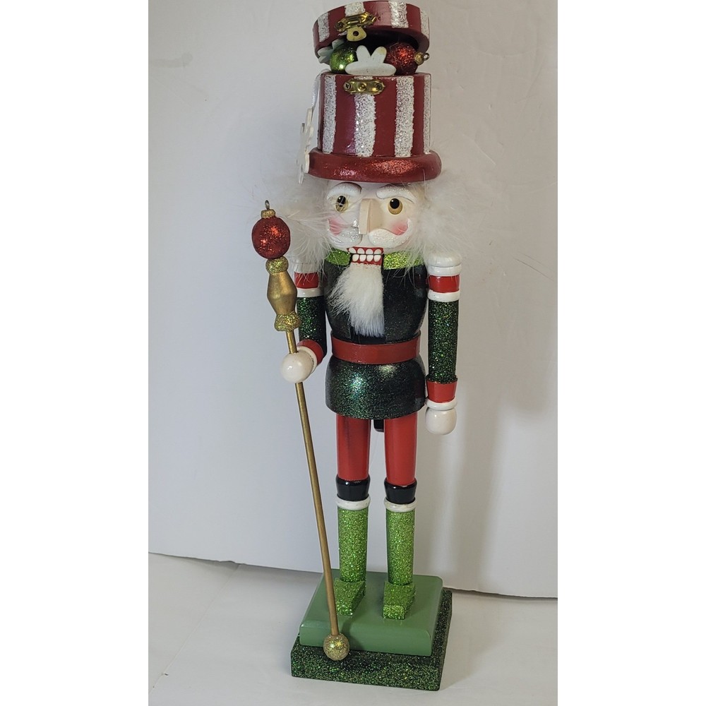 Vintage Nutcracker Christmas Red Green Glitter Hat Opens Holiday Decor