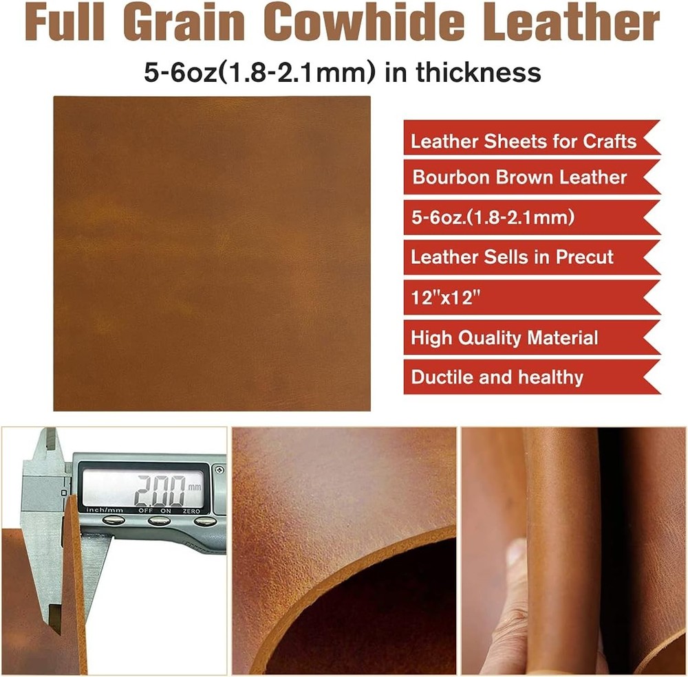 Thick Leather Sheets for Crafts Tooling Square 12x12, Bourbon Brown