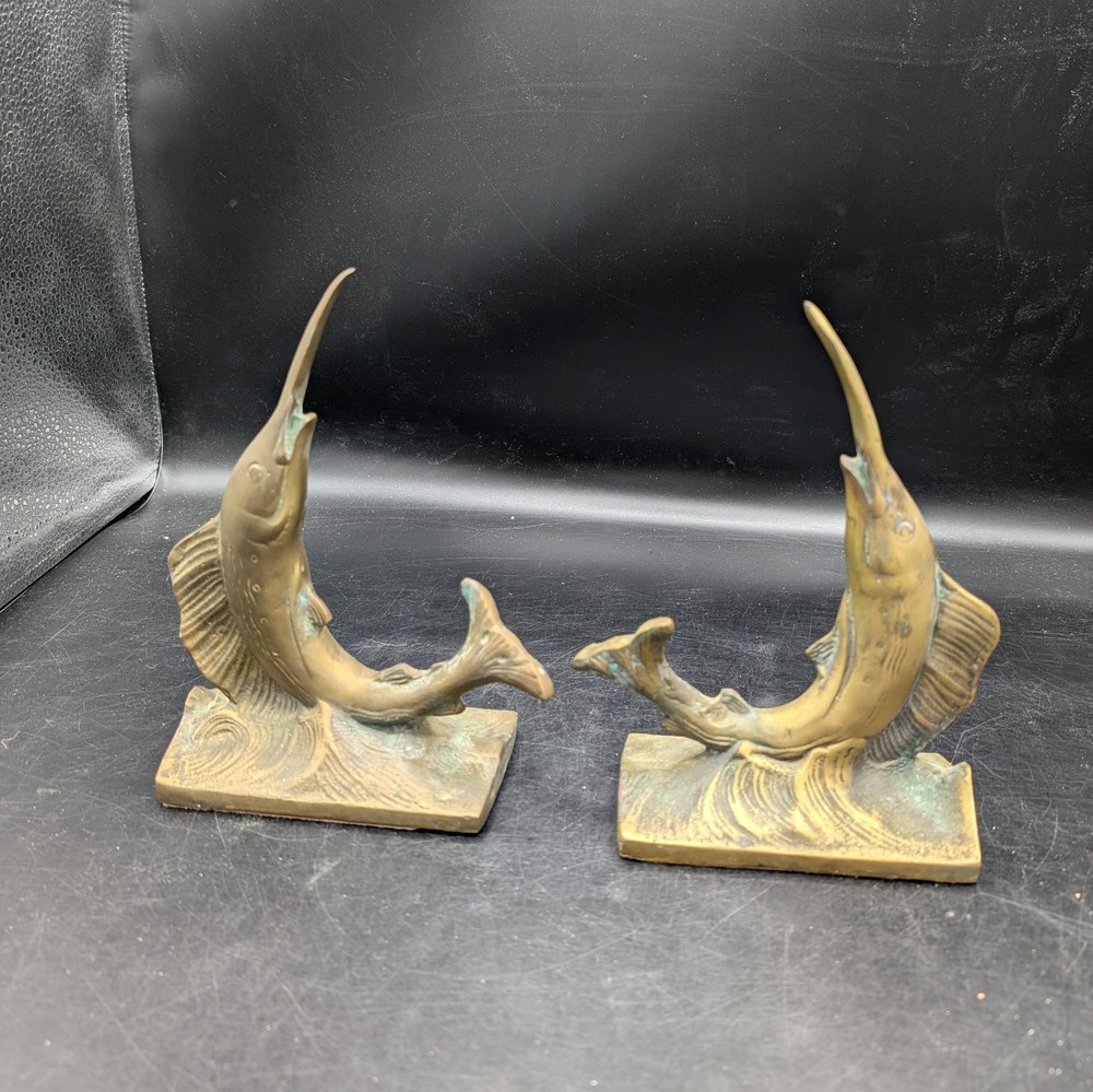 Vintage Solid Brass Nautical Sailfish Bookends