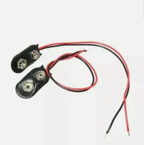 2 x 9 V (9 Volt) Battery Connector Clip Snap On Plug-Long 12cm Wire Leads-US