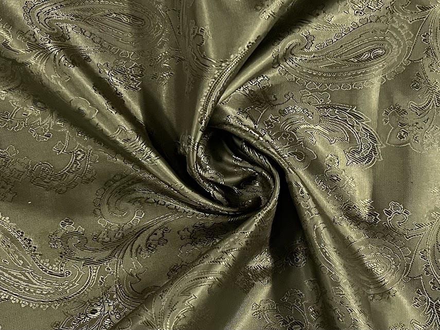 Paisley Jacquard Satin Lining Fabric Material OLIVE GREEN