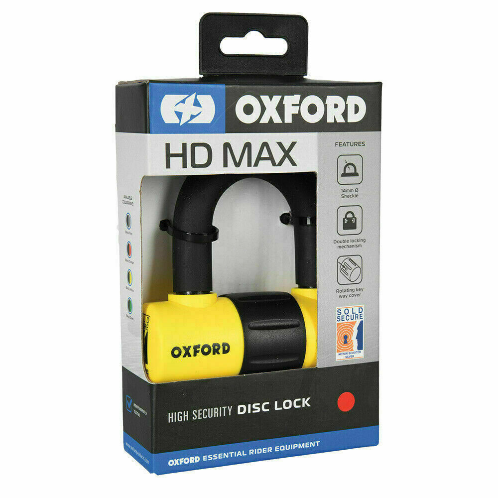 Oxford HD Max Lock Security Motorcycle Disc Lock Yellow LK311 Sold Secure SILVER