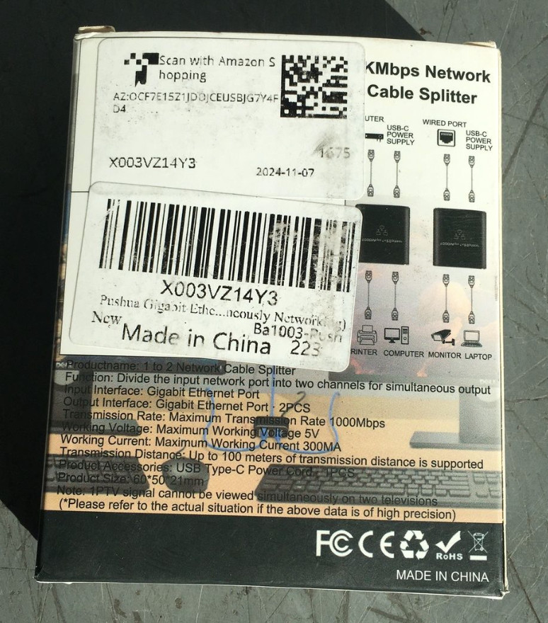 Pushua Network Gigabit 1 x 2 Splitter Ethernet Networking