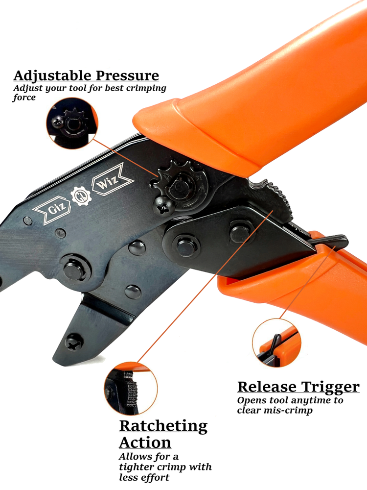 GIZWIZ Interchangeable Ratchet Crimp Tool For Pin Terminals