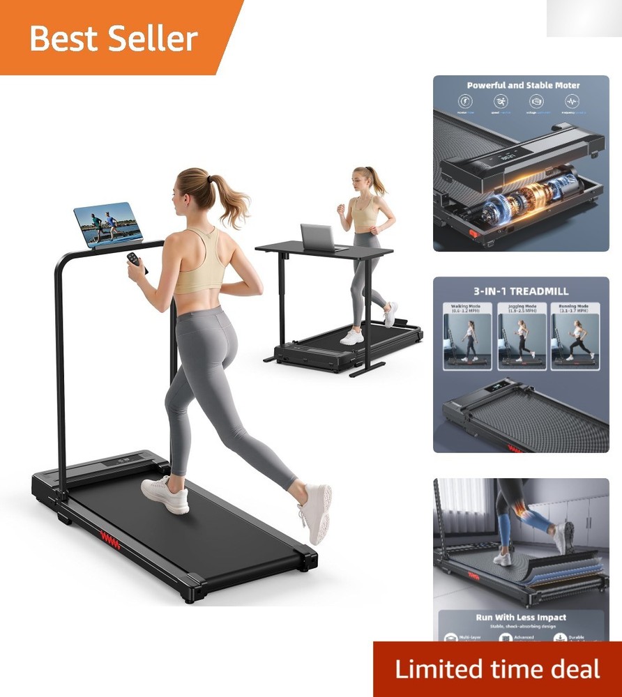 Folding Walking Treadmill - 3 Modes, Remote Control & Phone Holder for Home Use
