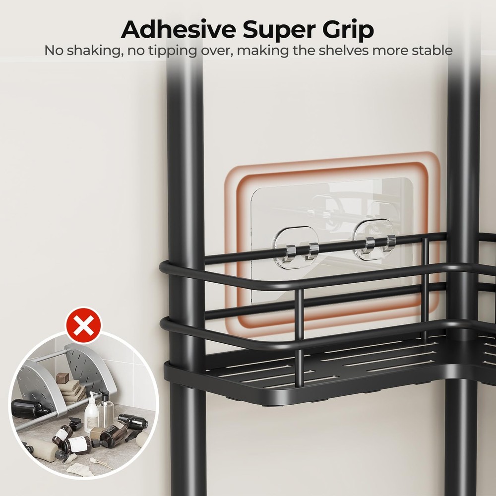 Orimade Rustproof 3 Tier Floor Standing Corner Shower Caddy Organizer with Tooth