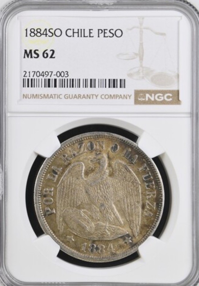 Chile 1884 Silver Peso NGC MS62