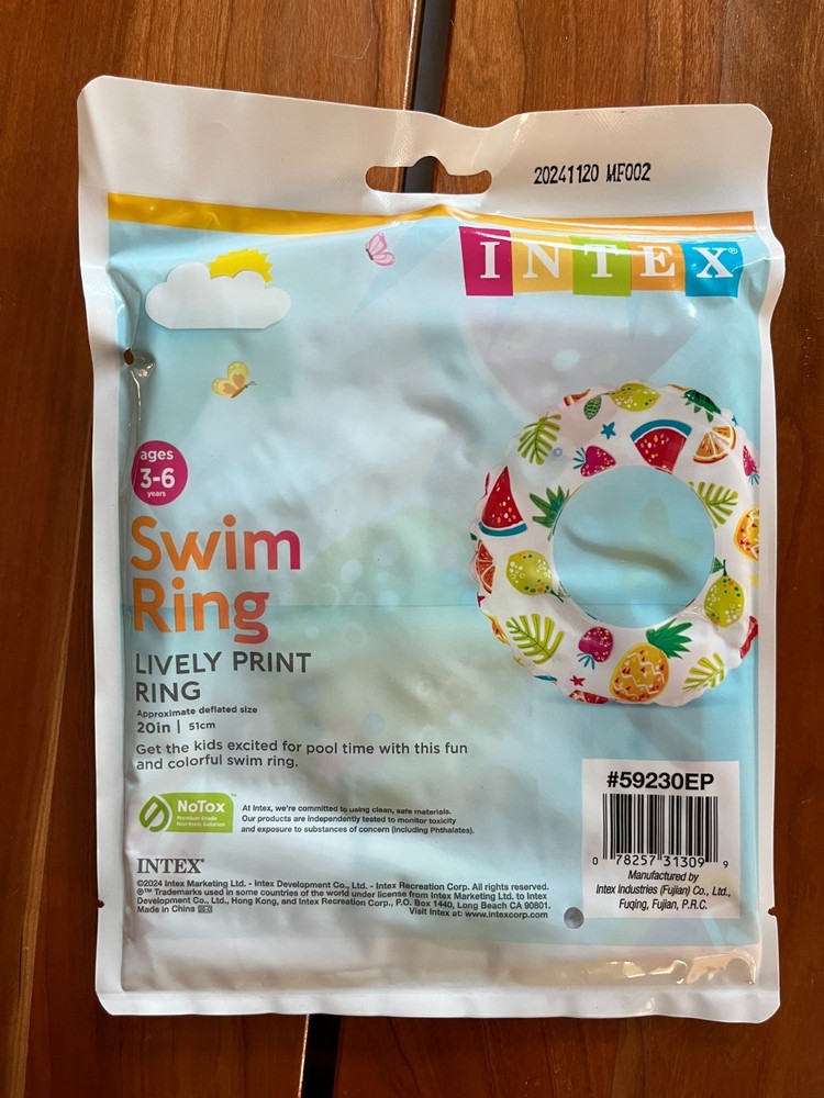 Intex- Swim Ring -Lively Print Ring- Ages 3-6 Years Fruit Pattern