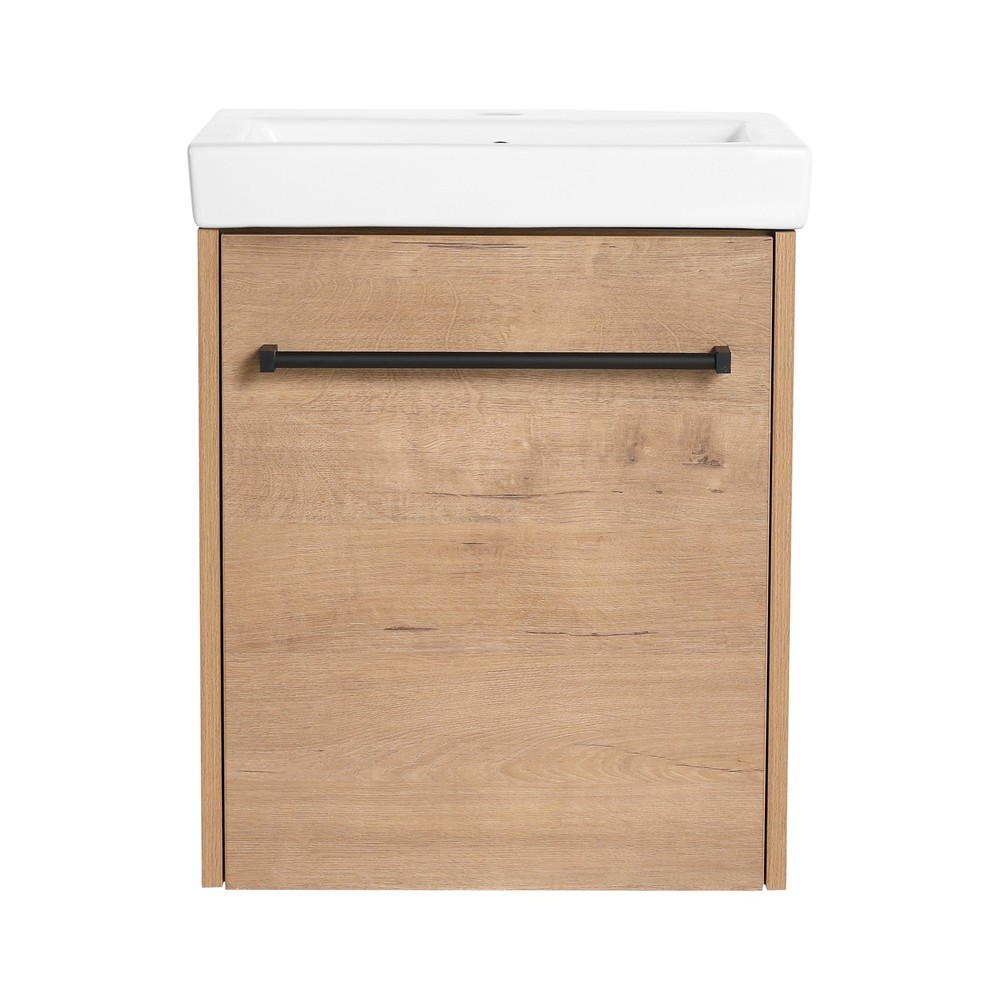 18"Floating Bathroom Vanity Wall-Mounted Ceramic Sink Door For Small Space White