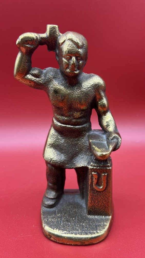 Rare Antique 6.5" Solid Brass Foundry Blacksmith Worker Bookend Doorstopper