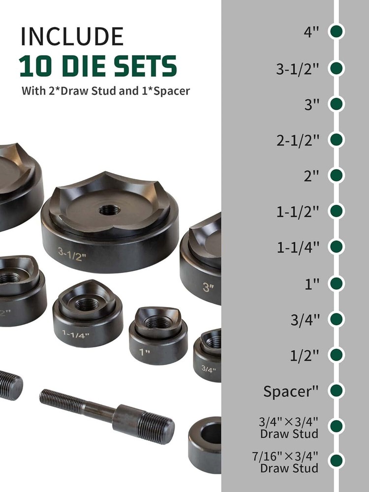 Hydraulic Knockout Punch Electrical Conduit Hole Cutter Set, Integral 1/2"~4"