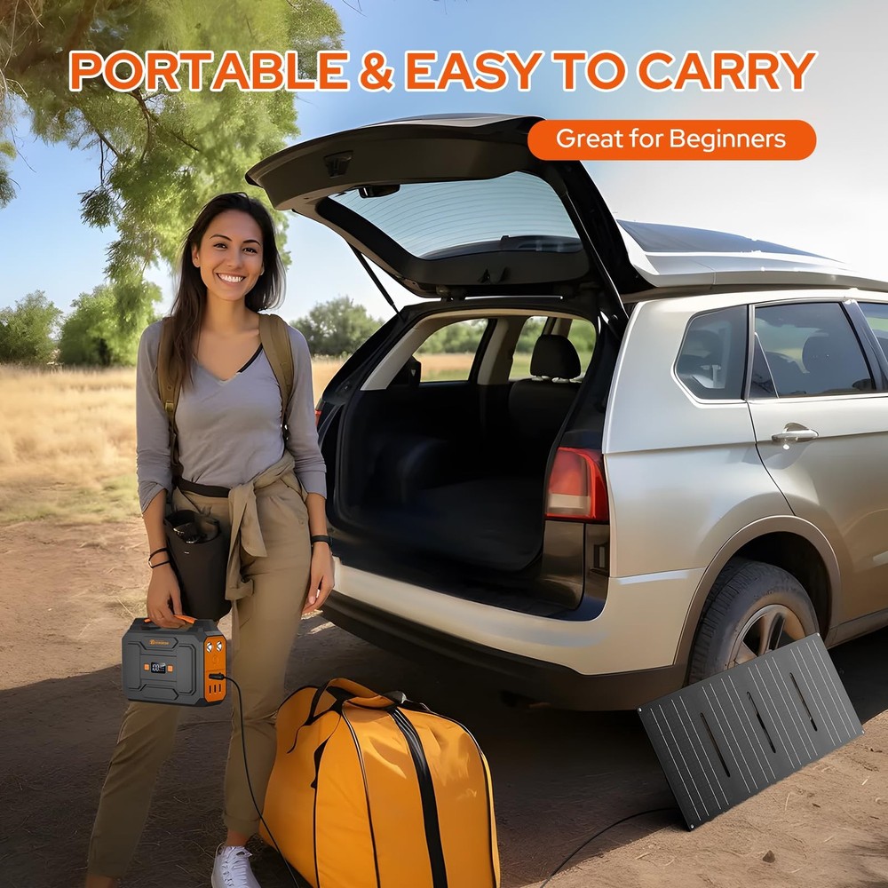 Portable Power Station with Foldable 40W Solar Panel, 100W Solar Powered Gene...