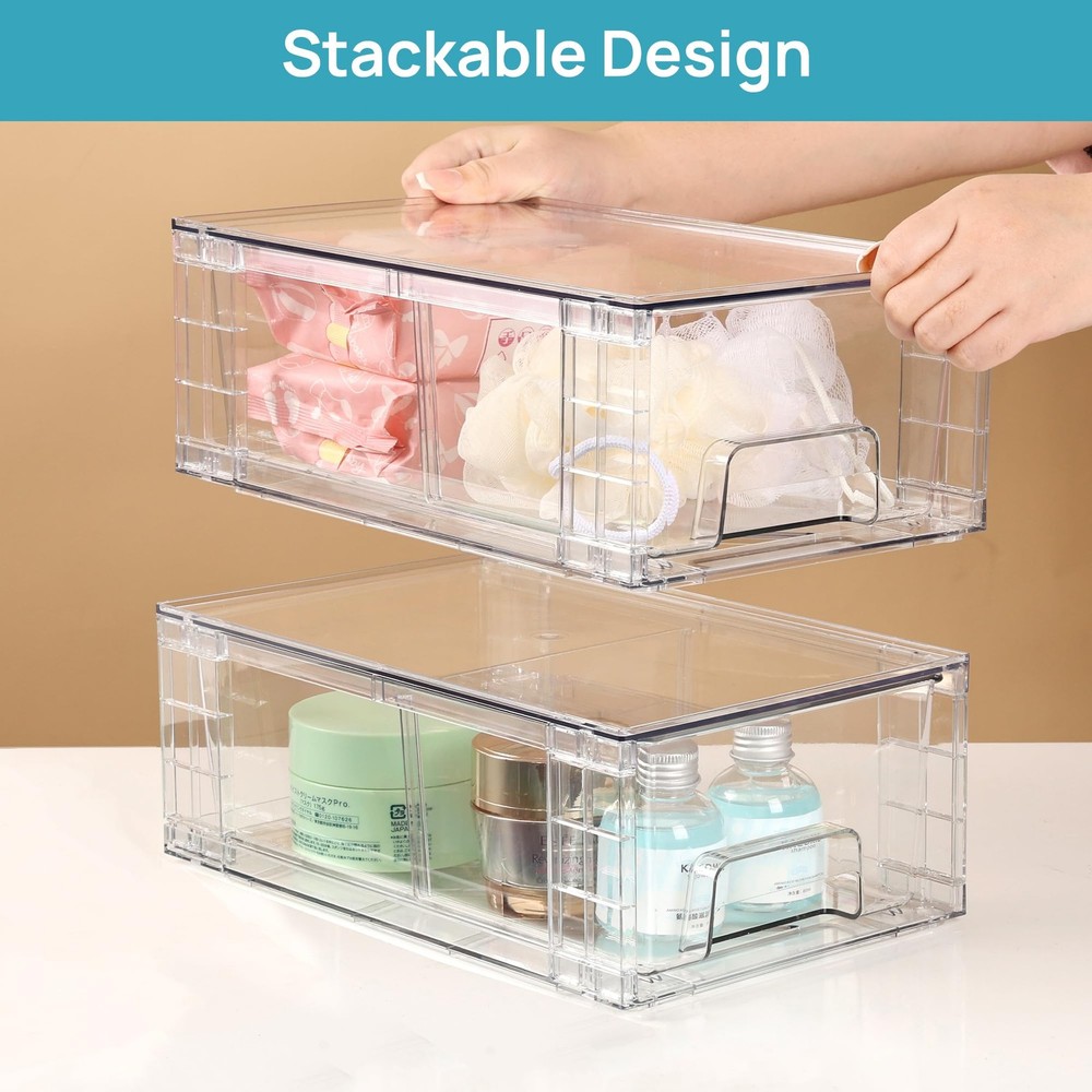 Vtopmart 2-Pack Stackable Clear Acrylic Storage Drawers Organizer w/ Handles