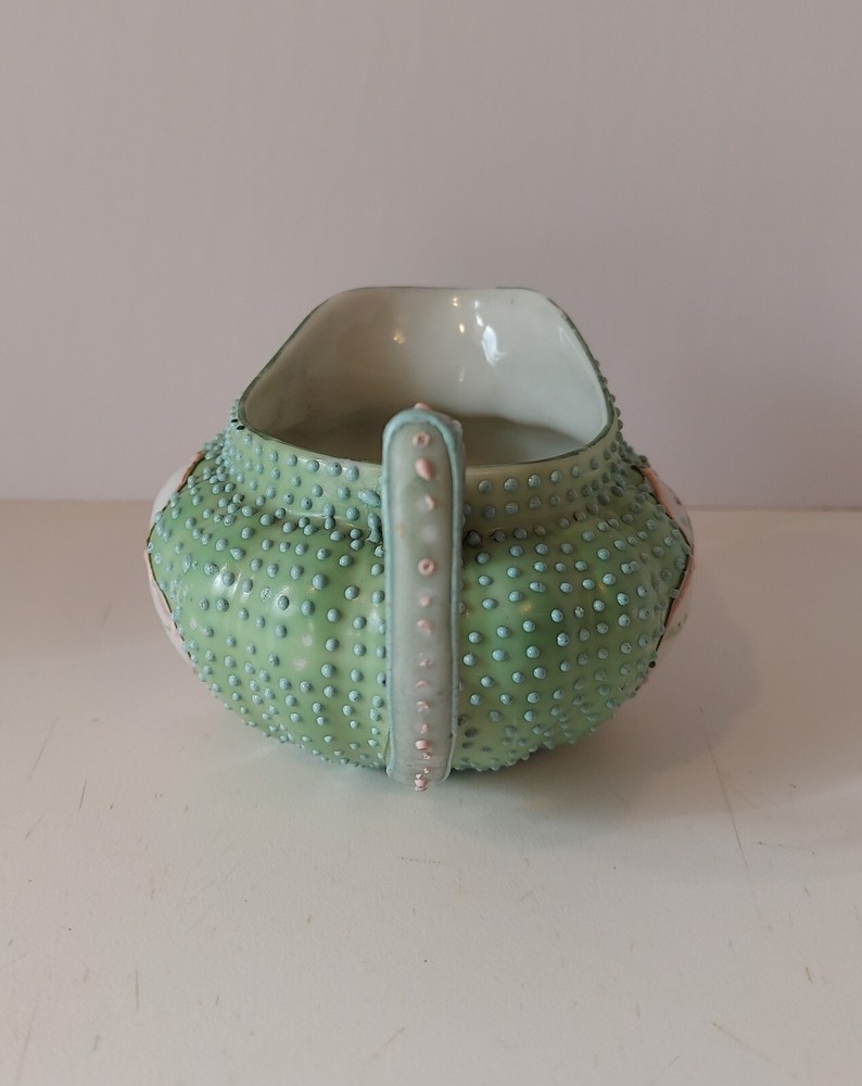 Handpainted Moriage Creamer Green With Flowers