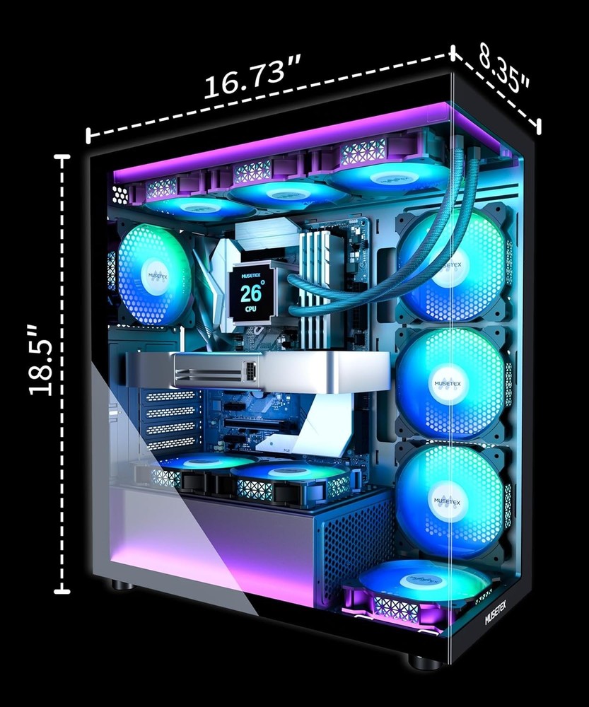 ATX PC Case 7 PWM ARGB Fans Pre-Installed, Type-C Mid Tower Computer Case with