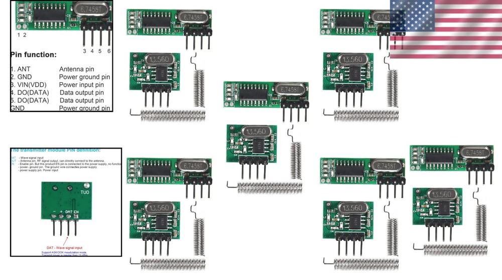 5pcs 433MHz Wireless RF Transmitter & Receiver Module for Arduino DIY Projects