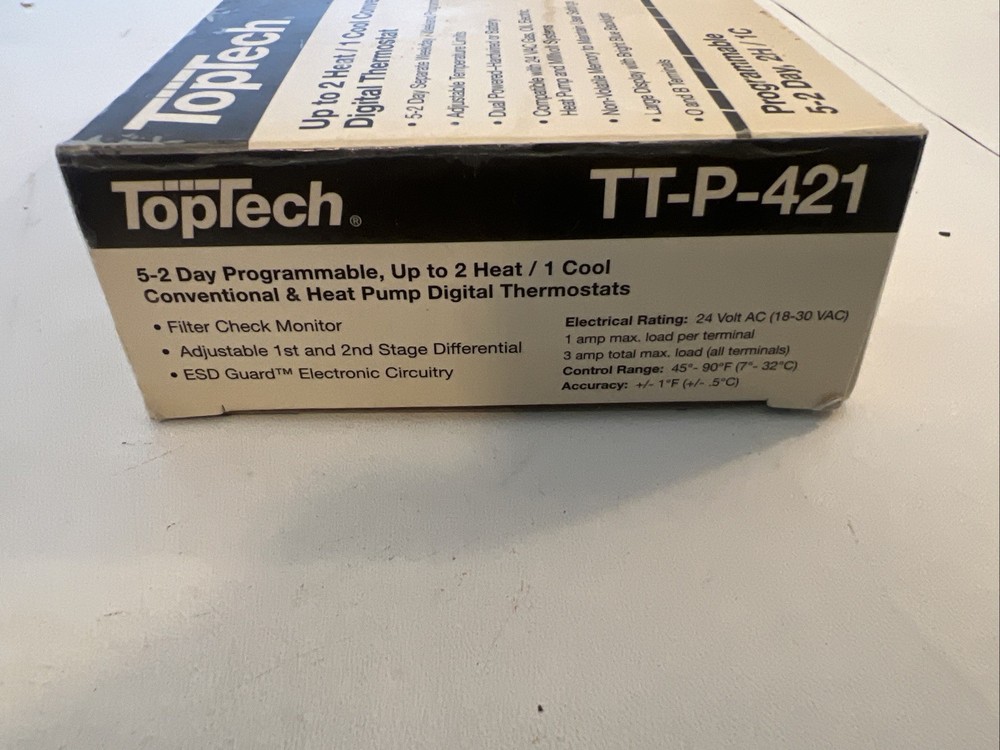 Top Tech TT-N-421 Thermostat Single Stage Digital Programmable