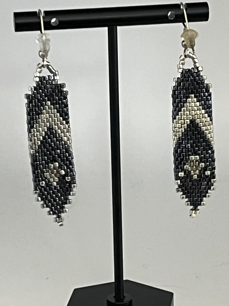 Vintage Two Tone Blue Silver Beaded Earrings