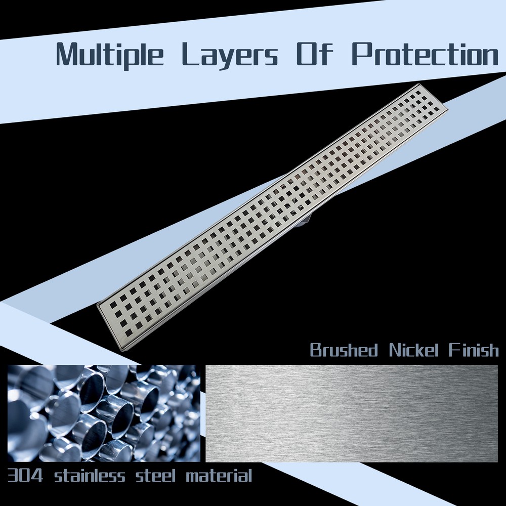 Linear Shower Drain 24" Stainless Rectangular Shower Drain w/Cover and Brushed